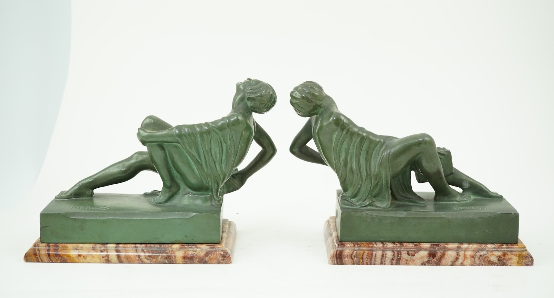 A pair of French Art Deco spelter bookends